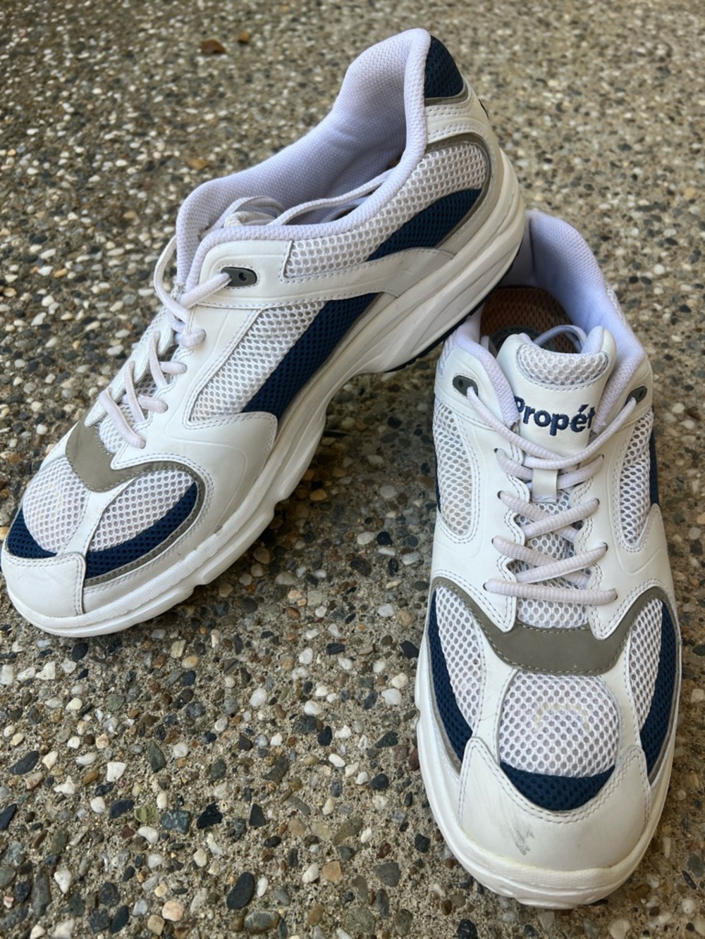 Propet Men’s White and Navy Leather Sneakers